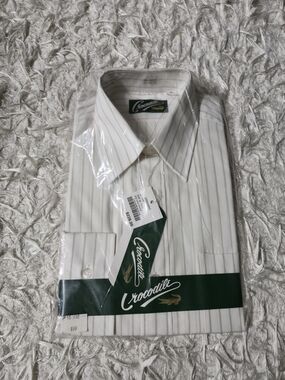 Vintage Crocodile Men’s Dress Shirt 15 1/2 32 White Striped NOS Long Sleeve